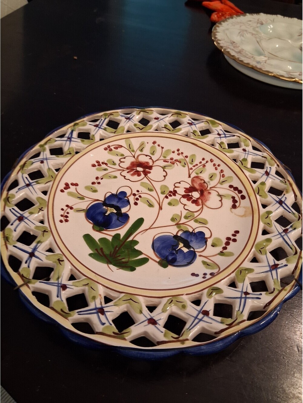 Hand-Painted Ceramic Wall Plate with Floral Design